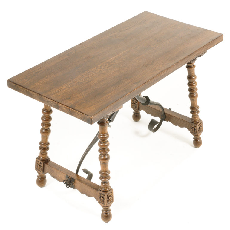 Spanish Oak and Wrought Iron Trestle Table FB-1217 