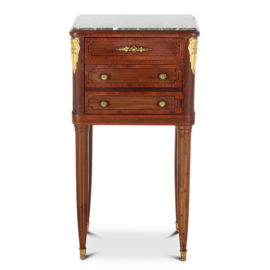 French Inlaid Mahogany Marble-Top Louis XVI-Style Nightstand FT-482C