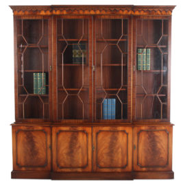 Vintage English Mahogany Breakfront Bookcase C-AS
