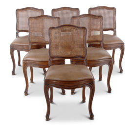 Set of Six Caned and Leather Chairs