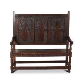 English Carved Oak Panelled Bench