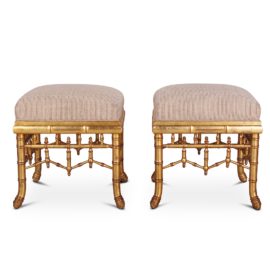 Pair of William Switzer Faux Bamboo Giltwood Stools Made in Canada C-EE-3