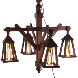 French Arts and Crafts Oak Chandelier FH