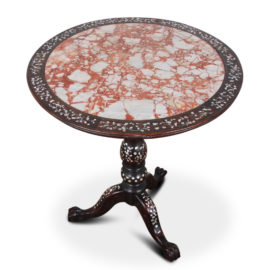 Chinese Inlaid Rosewood-and-Marble Table C-GD