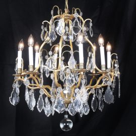 French Gilt Bronze + Crystal Birdcage Chandelier FH-1594