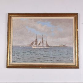 Danish Oil on Canvas Ship Painting Lauritz Sorenson 1882-1968 C-GD