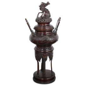 Large Solid Bronze Japanese Censer with Kirin Figure C-GD