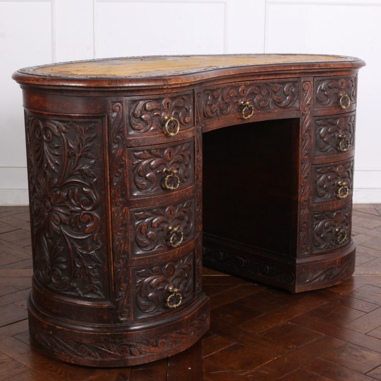 Victorian Carved Oak Kidney-Shaped Desk C-GD | Antique Warehouse