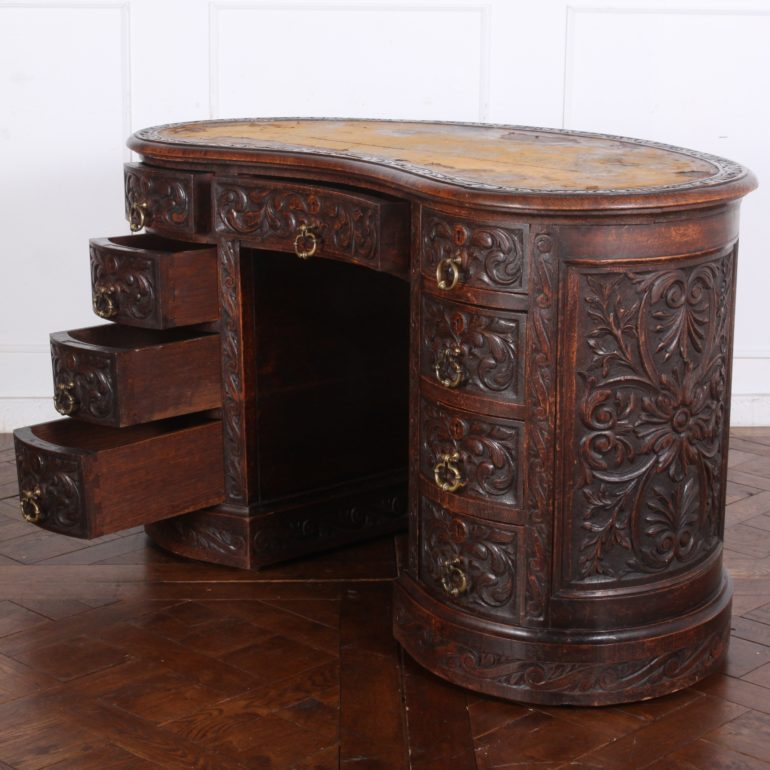 Victorian Carved Oak Kidney-Shaped Desk C-GD | Antique Warehouse