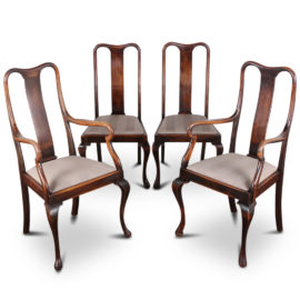 Set of Four Solid Oak English Queen Anne Chairs C-SN
