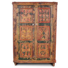 Rustic Carved Painted Folk Art Cabinet FK-2073