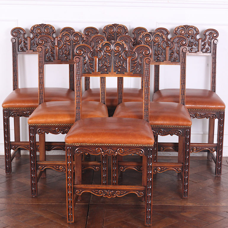 Set of Six Carved Walnut Dining Chairs C-LW | Antique Warehouse