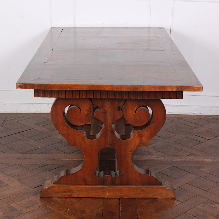 Walnut Trestle Table with Shaped Base C.1900 FL-2102 | Antique Warehouse