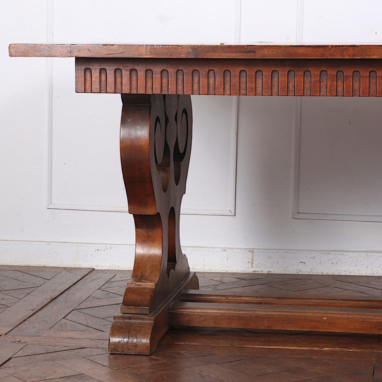 Walnut Trestle Table with Shaped Base C.1900 FL-2102 | Antique Warehouse