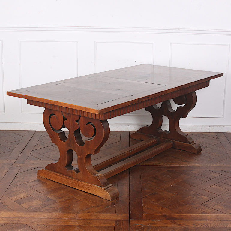 Walnut Trestle Table with Shaped Base C.1900 FL-2102 | Antique Warehouse