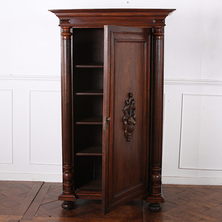 Oak Single Door Armoire with Carved Details C-GD | Antique Warehouse