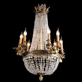 French Vintage Crystal & Brass Chandelier - Fireside Antiques